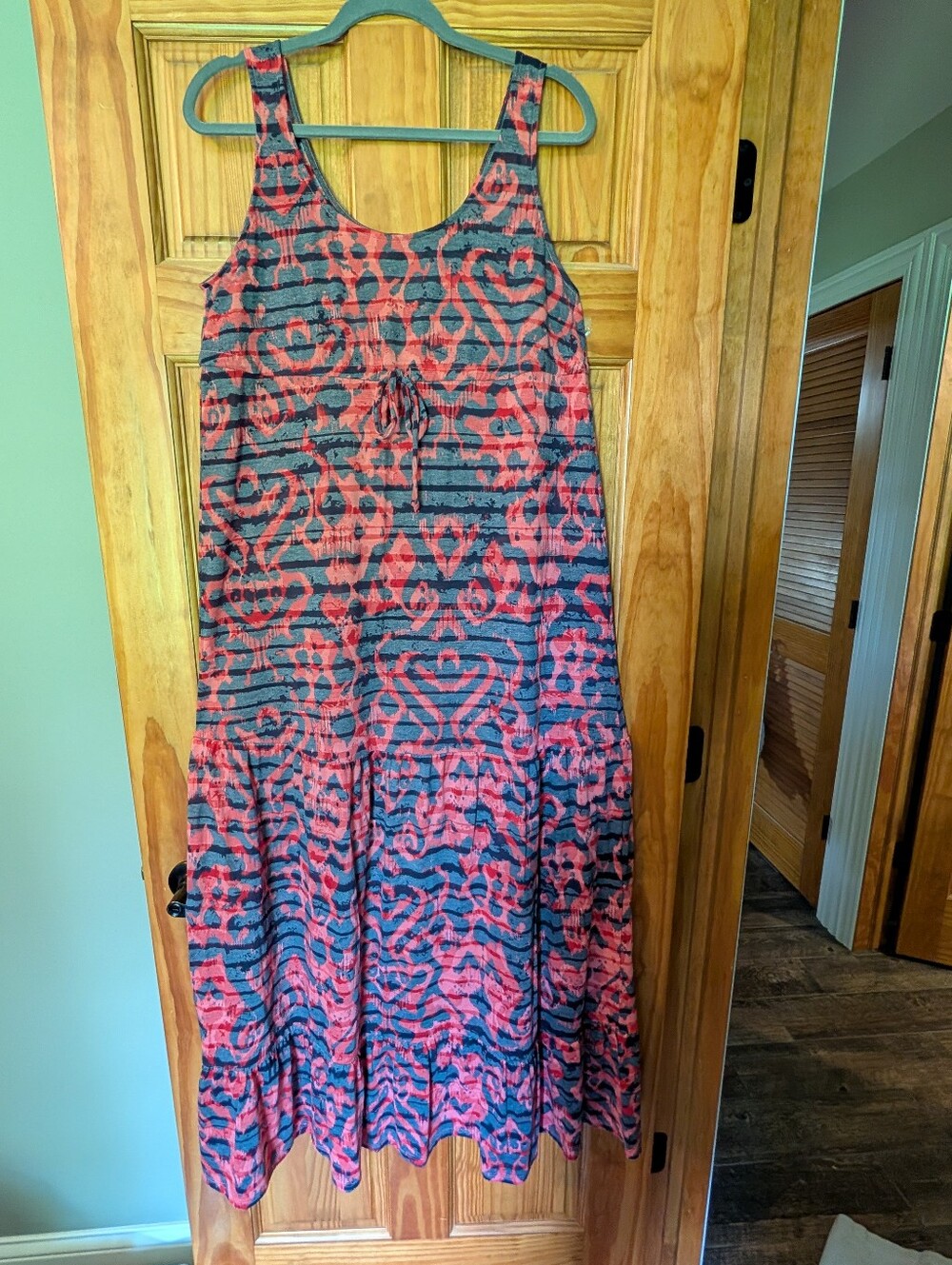 Chaus Sport Tiered Bohemian Red Navy Maxi Dress Size Large